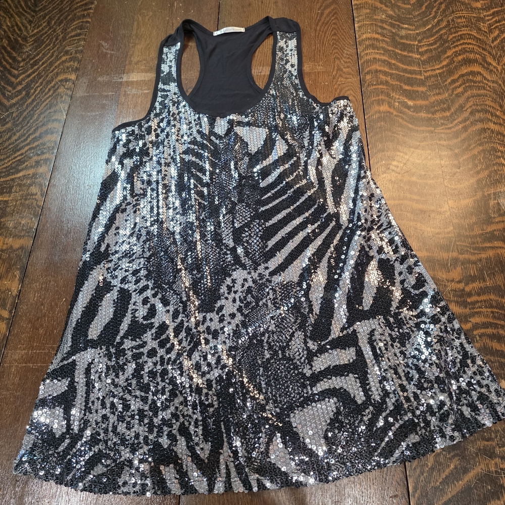Charlotte Russe black and silver sequin graphic tank top